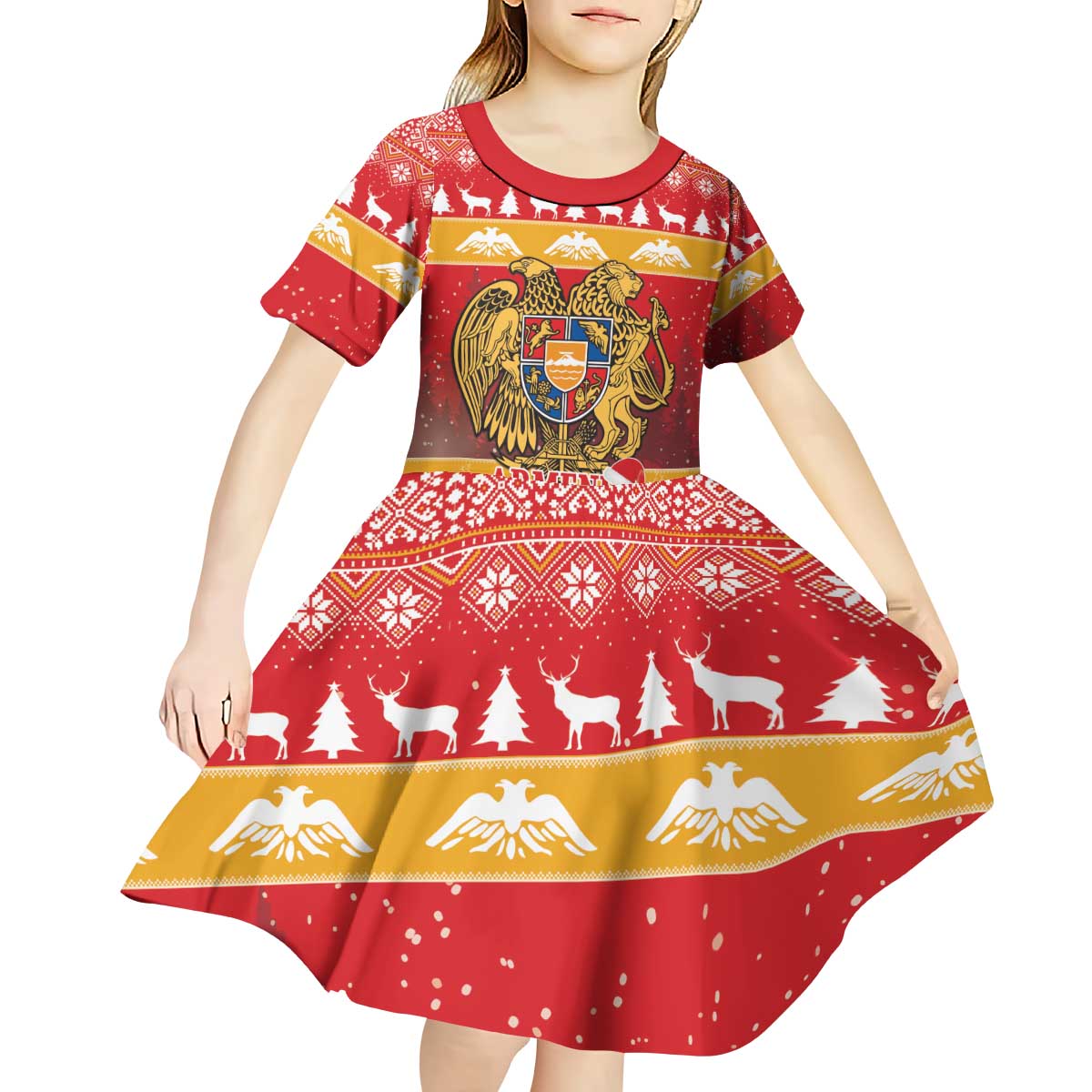 Armenia Christmas Kid Short Sleeve Dress Coat Of Arms With Arevakhach - Wonder Print Shop