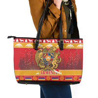 Armenia Christmas Leather Tote Bag Coat Of Arms With Arevakhach - Wonder Print Shop