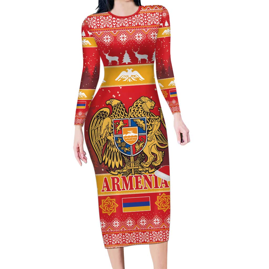 Armenia Christmas Long Sleeve Bodycon Dress Coat Of Arms With Arevakhach - Wonder Print Shop