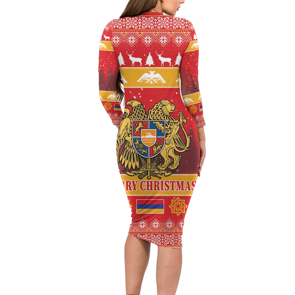 Armenia Christmas Long Sleeve Bodycon Dress Coat Of Arms With Arevakhach - Wonder Print Shop