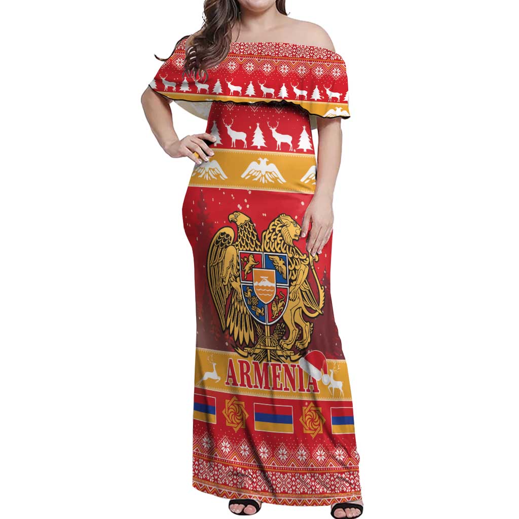 Armenia Christmas Off Shoulder Maxi Dress Coat Of Arms With Arevakhach - Wonder Print Shop