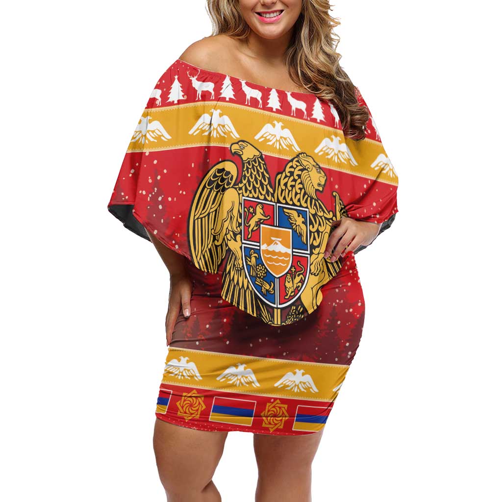 Armenia Christmas Off Shoulder Short Dress Coat Of Arms With Arevakhach - Wonder Print Shop