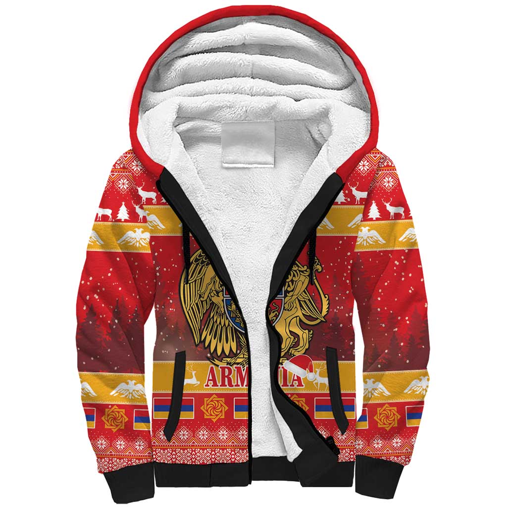 Armenia Christmas Sherpa Hoodie Coat Of Arms With Arevakhach - Wonder Print Shop