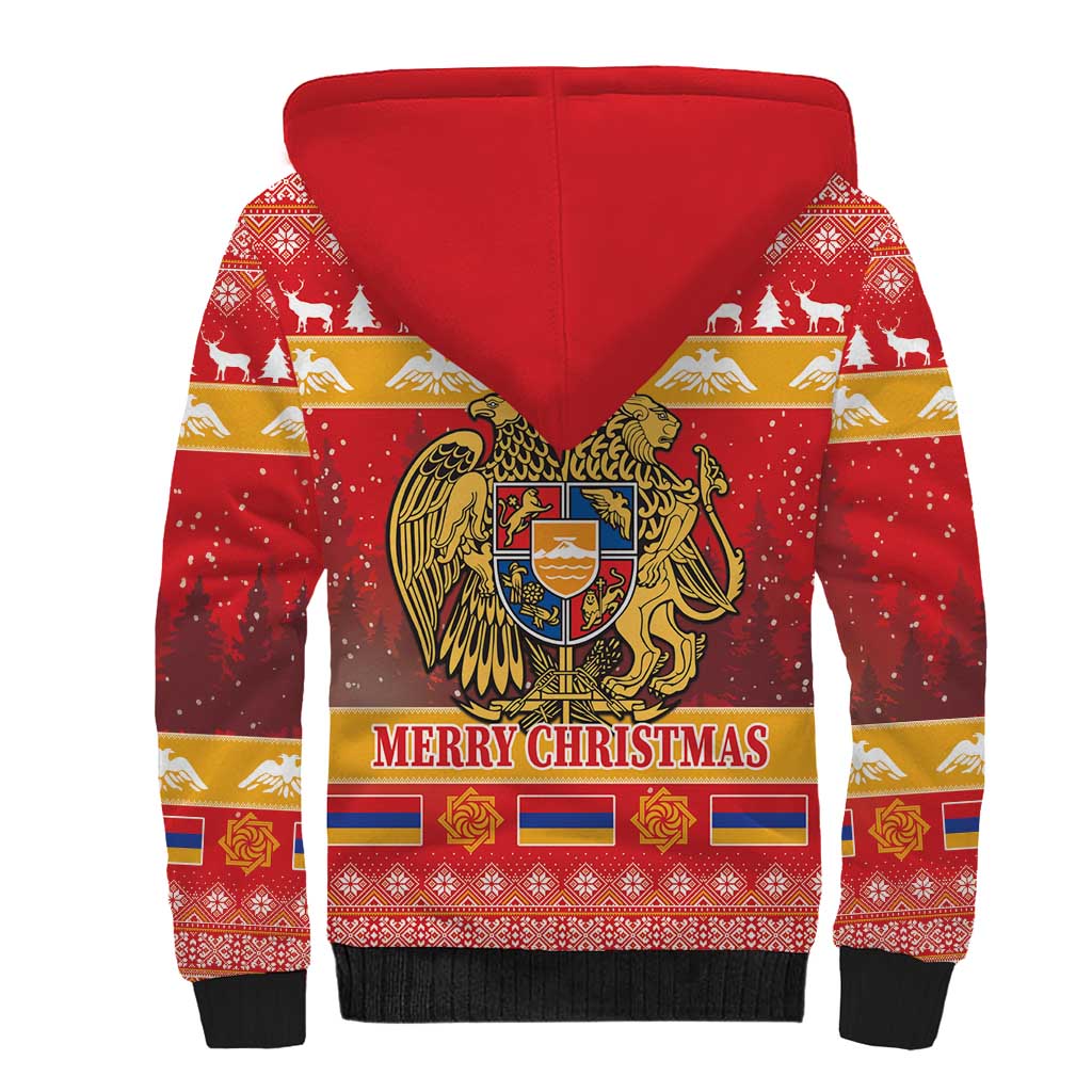 Armenia Christmas Sherpa Hoodie Coat Of Arms With Arevakhach - Wonder Print Shop