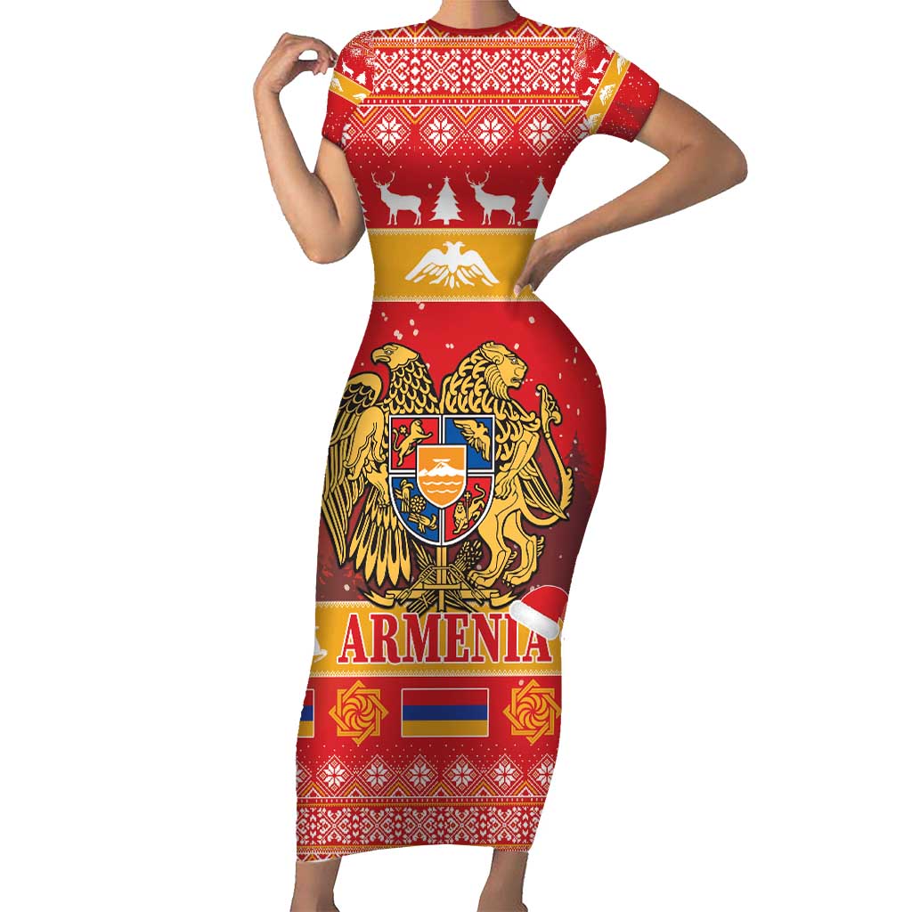 Armenia Christmas Short Sleeve Bodycon Dress Coat Of Arms With Arevakhach - Wonder Print Shop