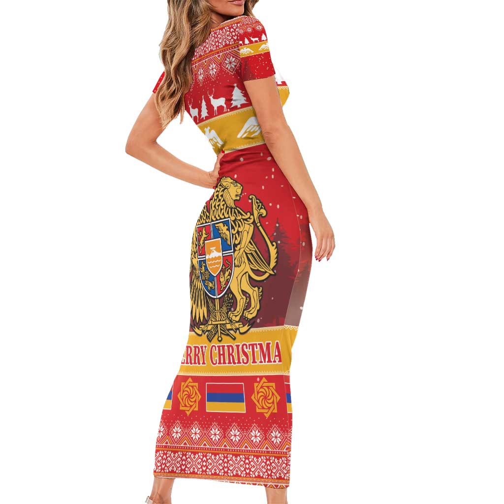 Armenia Christmas Short Sleeve Bodycon Dress Coat Of Arms With Arevakhach - Wonder Print Shop