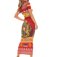 Armenia Christmas Short Sleeve Bodycon Dress Coat Of Arms With Arevakhach - Wonder Print Shop
