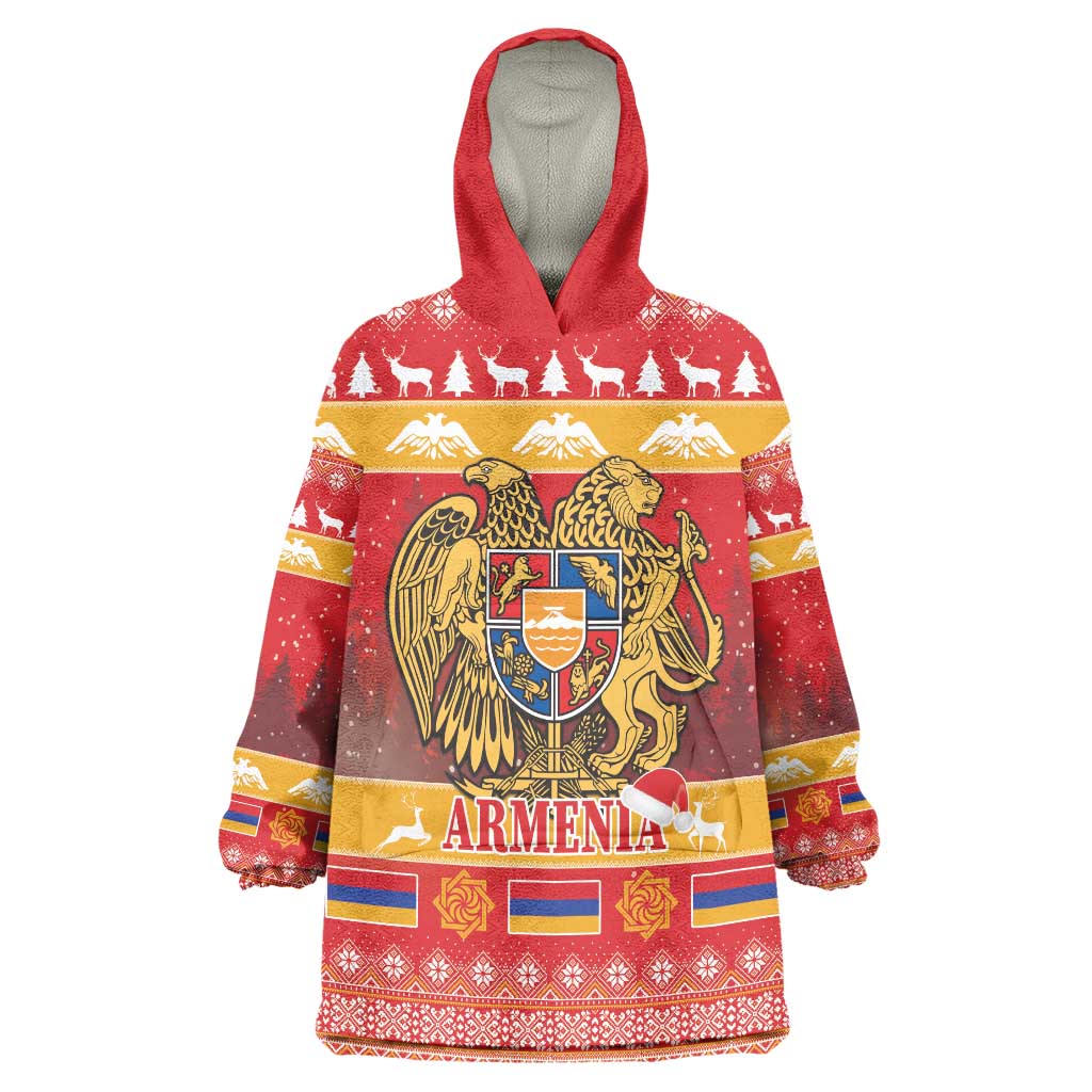 Armenia Christmas Wearable Blanket Hoodie Coat Of Arms With Arevakhach - Wonder Print Shop