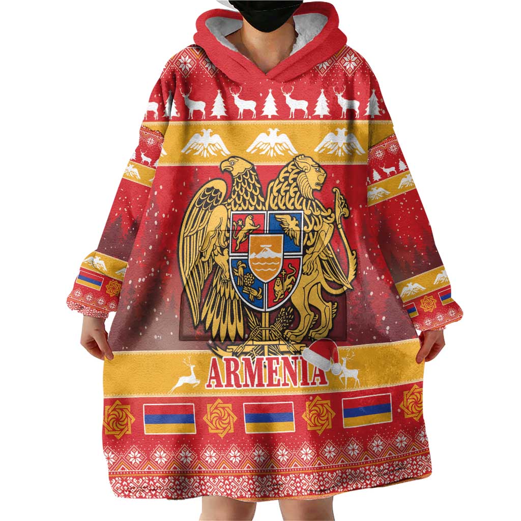 Armenia Christmas Wearable Blanket Hoodie Coat Of Arms With Arevakhach - Wonder Print Shop