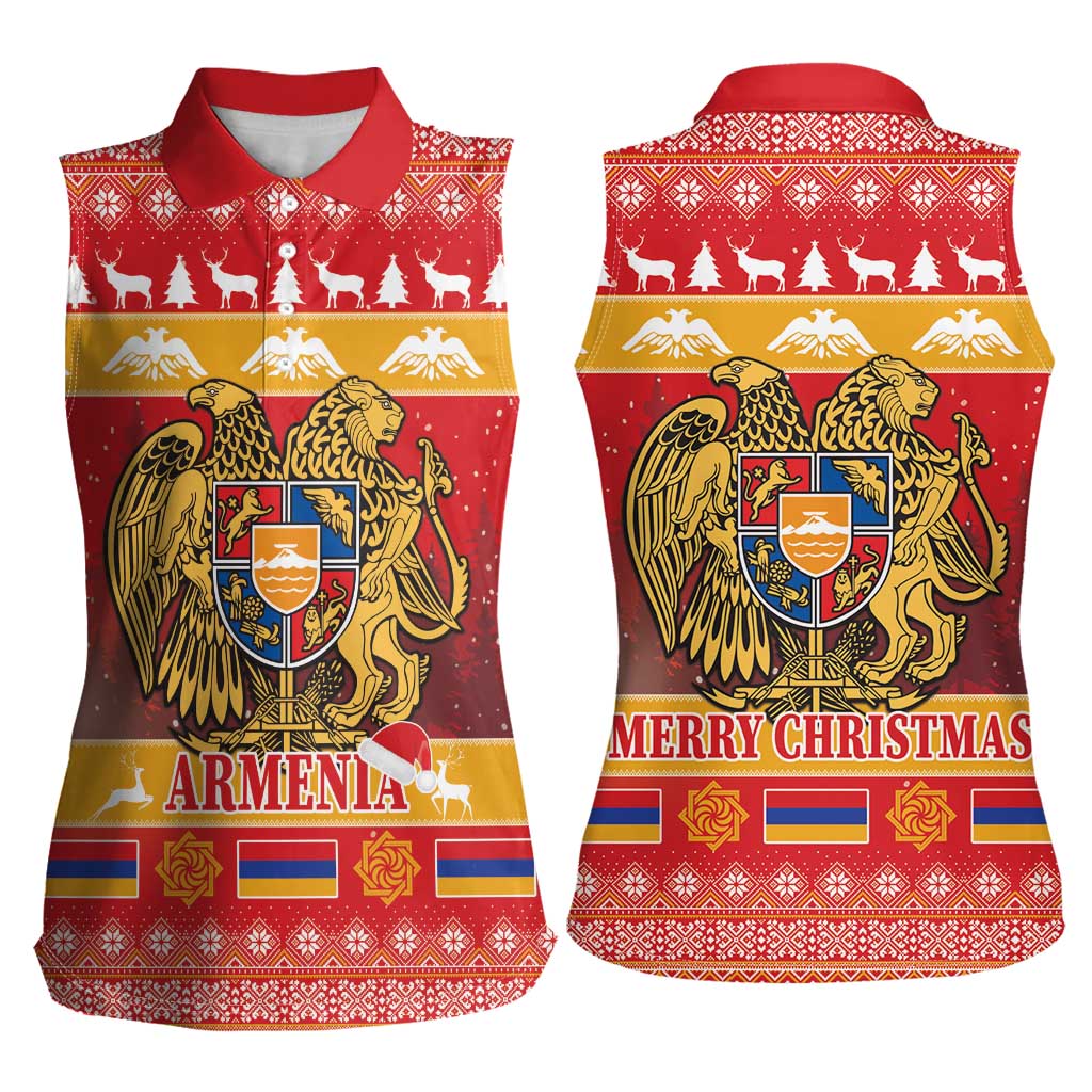 Armenia Christmas Women Sleeveless Polo Shirt Coat Of Arms With Arevakhach - Wonder Print Shop