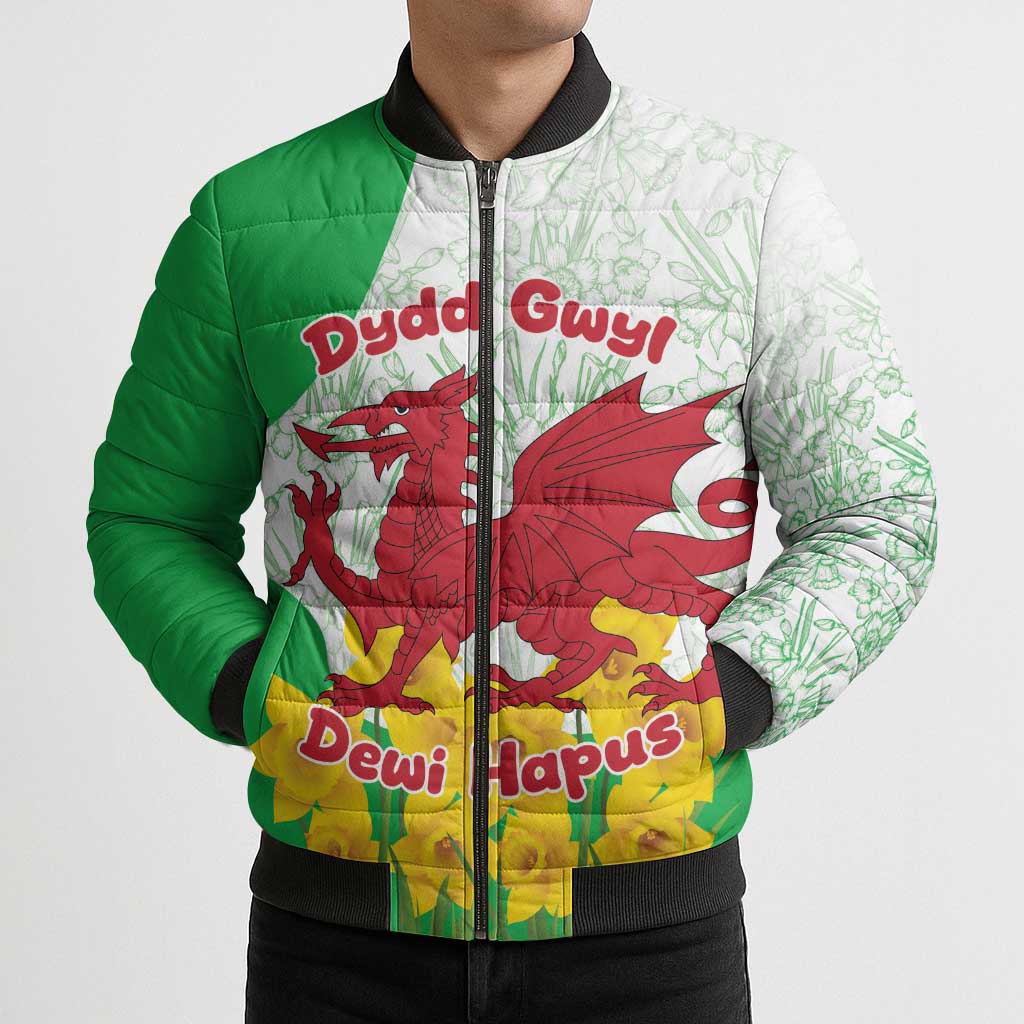 Saint David’s Day Welsh Dragon Bomber Puffer Jacket Dydd Gwyl Dewi Hapus - Wonder Print Shop