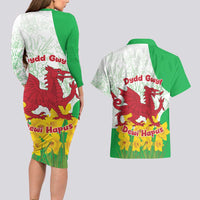Saint David’s Day Welsh Dragon Couples Matching Long Sleeve Bodycon Dress and Hawaiian Shirt Dydd Gwyl Dewi Hapus - Wonder Print Shop
