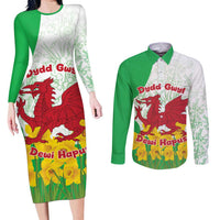 Saint David’s Day Welsh Dragon Couples Matching Long Sleeve Bodycon Dress and Long Sleeve Button Shirt Dydd Gwyl Dewi Hapus - Wonder Print Shop
