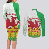 Saint David’s Day Welsh Dragon Couples Matching Long Sleeve Bodycon Dress and Long Sleeve Button Shirt Dydd Gwyl Dewi Hapus - Wonder Print Shop