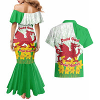 Saint David’s Day Welsh Dragon Couples Matching Mermaid Dress and Hawaiian Shirt Dydd Gwyl Dewi Hapus - Wonder Print Shop