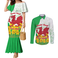 Saint David’s Day Welsh Dragon Couples Matching Mermaid Dress and Long Sleeve Button Shirt Dydd Gwyl Dewi Hapus - Wonder Print Shop