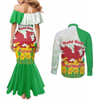 Saint David’s Day Welsh Dragon Couples Matching Mermaid Dress and Long Sleeve Button Shirt Dydd Gwyl Dewi Hapus - Wonder Print Shop