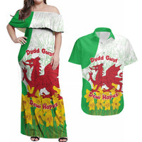 Saint David’s Day Welsh Dragon Couples Matching Off Shoulder Maxi Dress and Hawaiian Shirt Dydd Gwyl Dewi Hapus - Wonder Print Shop
