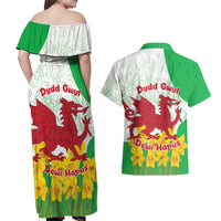 Saint David’s Day Welsh Dragon Couples Matching Off Shoulder Maxi Dress and Hawaiian Shirt Dydd Gwyl Dewi Hapus - Wonder Print Shop