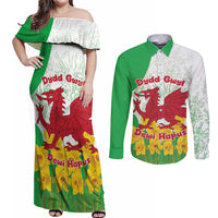 Saint David’s Day Welsh Dragon Couples Matching Off Shoulder Maxi Dress and Long Sleeve Button Shirt Dydd Gwyl Dewi Hapus - Wonder Print Shop