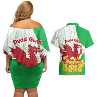 Saint David’s Day Welsh Dragon Couples Matching Off Shoulder Short Dress and Hawaiian Shirt Dydd Gwyl Dewi Hapus - Wonder Print Shop