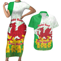 Saint David’s Day Welsh Dragon Couples Matching Short Sleeve Bodycon Dress and Hawaiian Shirt Dydd Gwyl Dewi Hapus - Wonder Print Shop