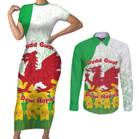 Saint David’s Day Welsh Dragon Couples Matching Short Sleeve Bodycon Dress and Long Sleeve Button Shirt Dydd Gwyl Dewi Hapus - Wonder Print Shop
