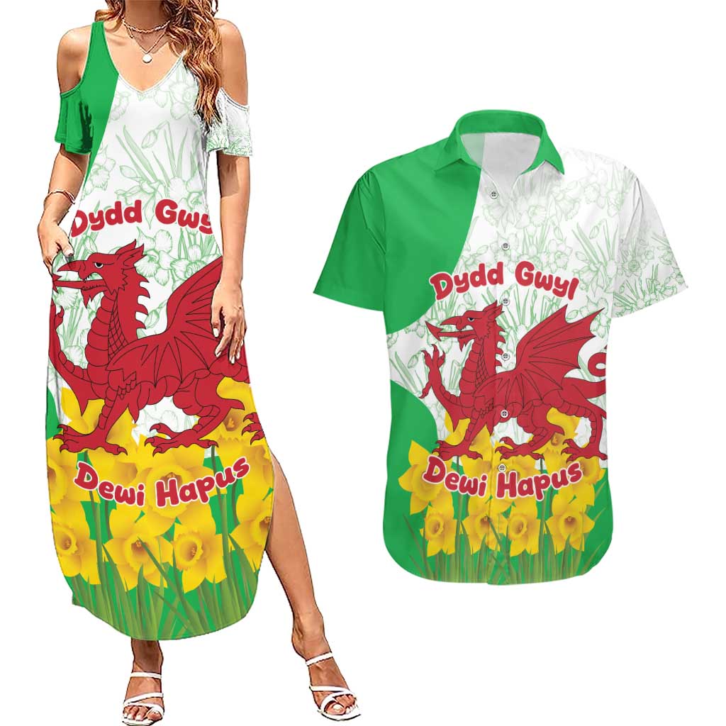 Saint David’s Day Welsh Dragon Couples Matching Summer Maxi Dress and Hawaiian Shirt Dydd Gwyl Dewi Hapus - Wonder Print Shop