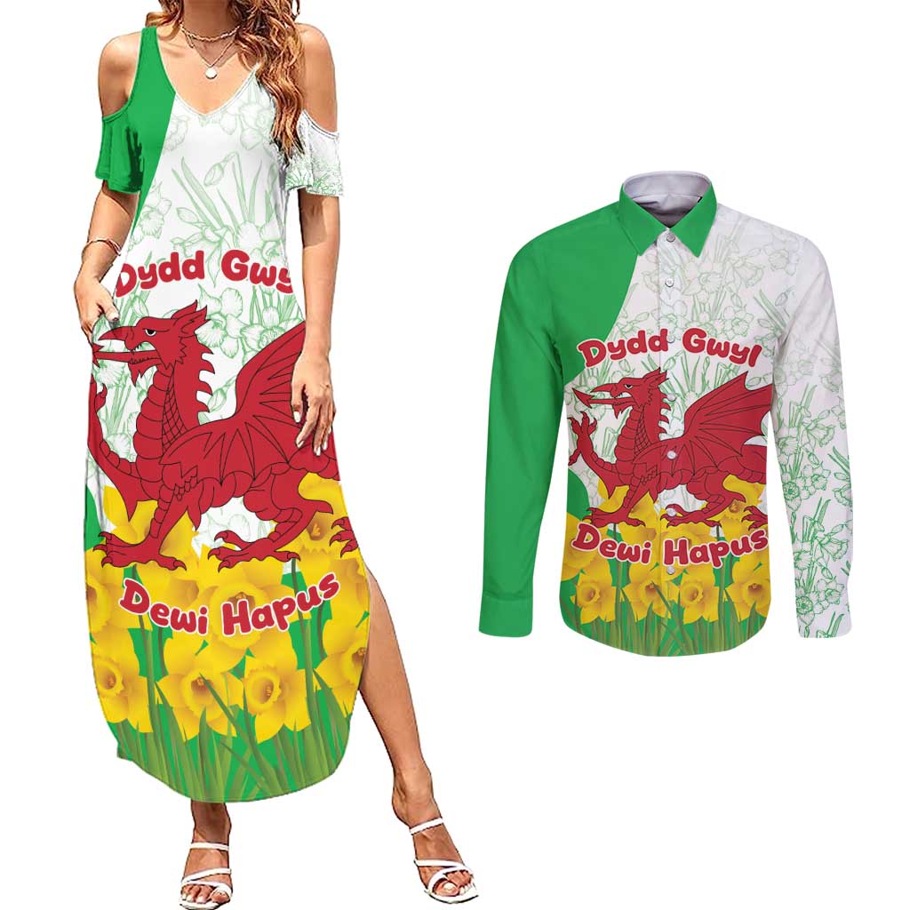 Saint David’s Day Welsh Dragon Couples Matching Summer Maxi Dress and Long Sleeve Button Shirt Dydd Gwyl Dewi Hapus - Wonder Print Shop