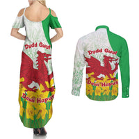 Saint David’s Day Welsh Dragon Couples Matching Summer Maxi Dress and Long Sleeve Button Shirt Dydd Gwyl Dewi Hapus - Wonder Print Shop