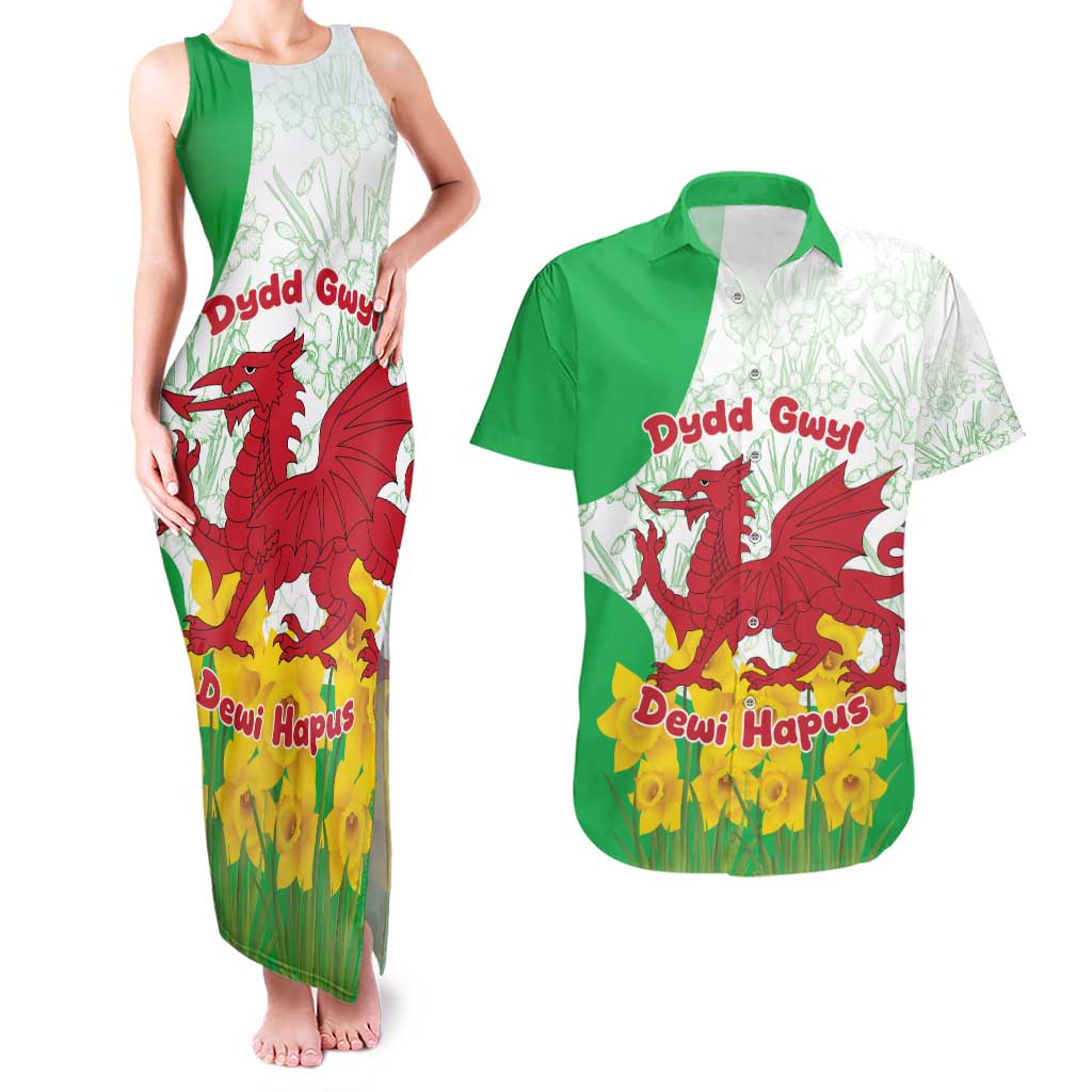 Saint David’s Day Welsh Dragon Couples Matching Tank Maxi Dress and Hawaiian Shirt Dydd Gwyl Dewi Hapus - Wonder Print Shop