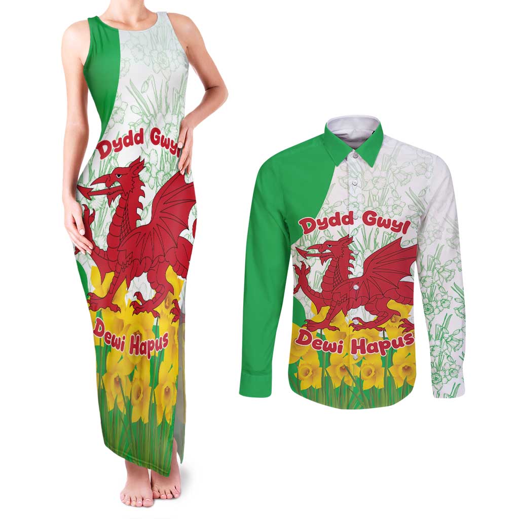 Saint David’s Day Welsh Dragon Couples Matching Tank Maxi Dress and Long Sleeve Button Shirt Dydd Gwyl Dewi Hapus - Wonder Print Shop