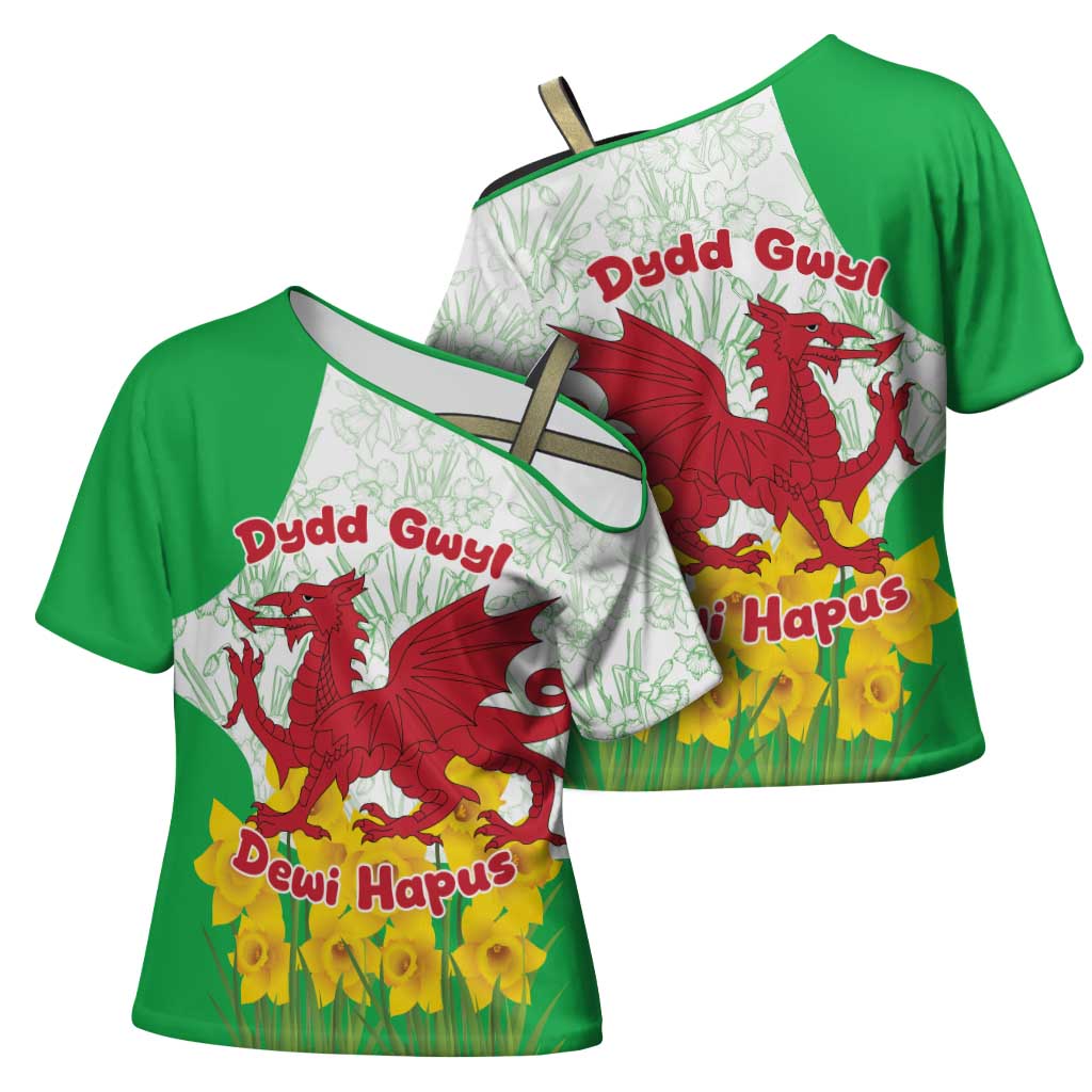 Saint David’s Day Welsh Dragon Cross Shoulder Shirt Dydd Gwyl Dewi Hapus - Wonder Print Shop