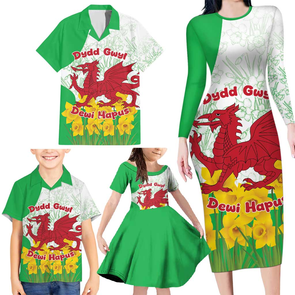 Saint David’s Day Welsh Dragon Family Matching Long Sleeve Bodycon Dress and Hawaiian Shirt Dydd Gwyl Dewi Hapus - Wonder Print Shop