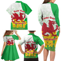 Saint David’s Day Welsh Dragon Family Matching Long Sleeve Bodycon Dress and Hawaiian Shirt Dydd Gwyl Dewi Hapus - Wonder Print Shop