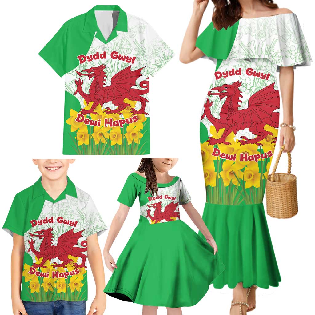 Saint David’s Day Welsh Dragon Family Matching Mermaid Dress and Hawaiian Shirt Dydd Gwyl Dewi Hapus - Wonder Print Shop
