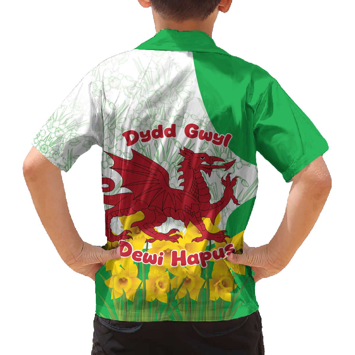 Saint David’s Day Welsh Dragon Family Matching Off The Shoulder Long Sleeve Dress and Hawaiian Shirt Dydd Gwyl Dewi Hapus - Wonder Print Shop