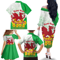 Saint David’s Day Welsh Dragon Family Matching Off The Shoulder Long Sleeve Dress and Hawaiian Shirt Dydd Gwyl Dewi Hapus - Wonder Print Shop