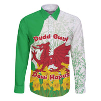 Saint David’s Day Welsh Dragon Family Matching Off The Shoulder Long Sleeve Dress and Hawaiian Shirt Dydd Gwyl Dewi Hapus - Wonder Print Shop