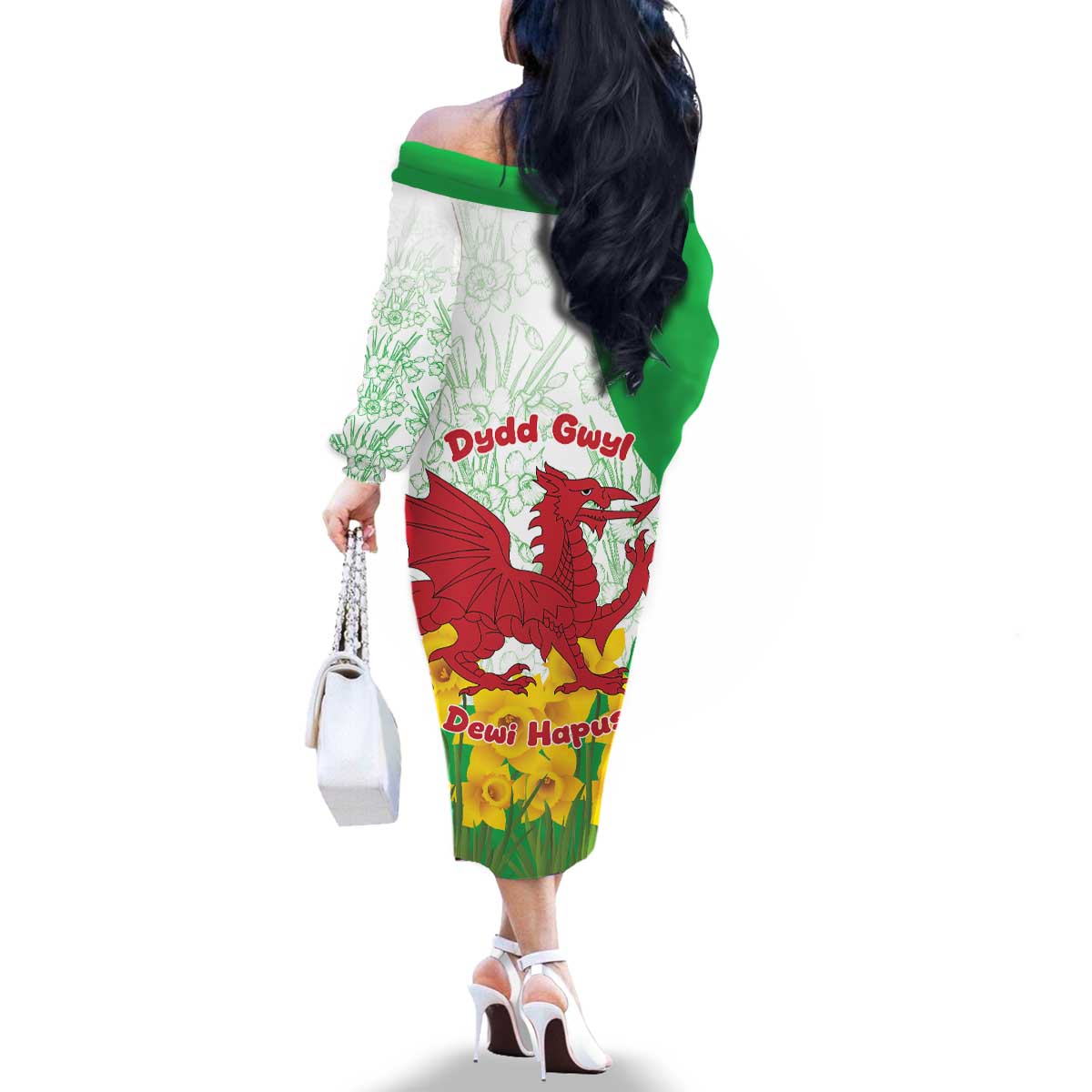 Saint David’s Day Welsh Dragon Family Matching Off The Shoulder Long Sleeve Dress and Hawaiian Shirt Dydd Gwyl Dewi Hapus - Wonder Print Shop