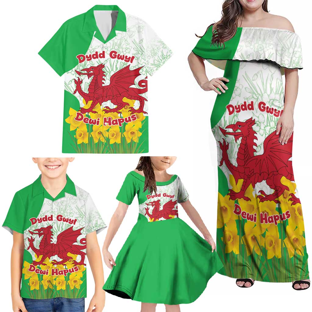 Saint David’s Day Welsh Dragon Family Matching Off Shoulder Maxi Dress and Hawaiian Shirt Dydd Gwyl Dewi Hapus - Wonder Print Shop