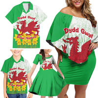 Saint David’s Day Welsh Dragon Family Matching Off Shoulder Short Dress and Hawaiian Shirt Dydd Gwyl Dewi Hapus - Wonder Print Shop
