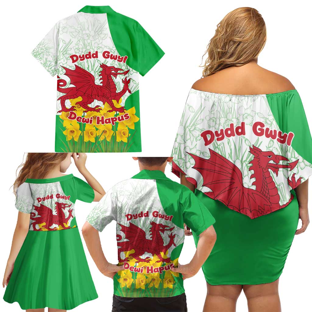 Saint David’s Day Welsh Dragon Family Matching Off Shoulder Short Dress and Hawaiian Shirt Dydd Gwyl Dewi Hapus - Wonder Print Shop
