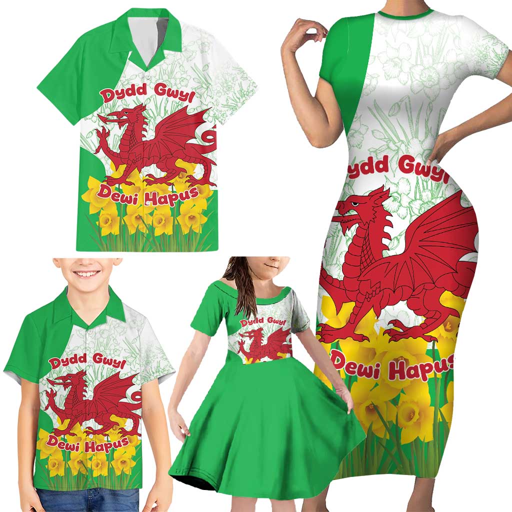 Saint David’s Day Welsh Dragon Family Matching Short Sleeve Bodycon Dress and Hawaiian Shirt Dydd Gwyl Dewi Hapus - Wonder Print Shop