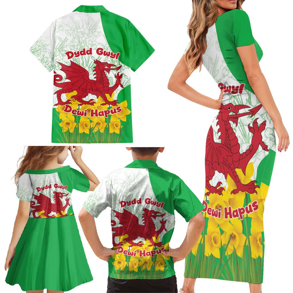 Saint David’s Day Welsh Dragon Family Matching Short Sleeve Bodycon Dress and Hawaiian Shirt Dydd Gwyl Dewi Hapus - Wonder Print Shop