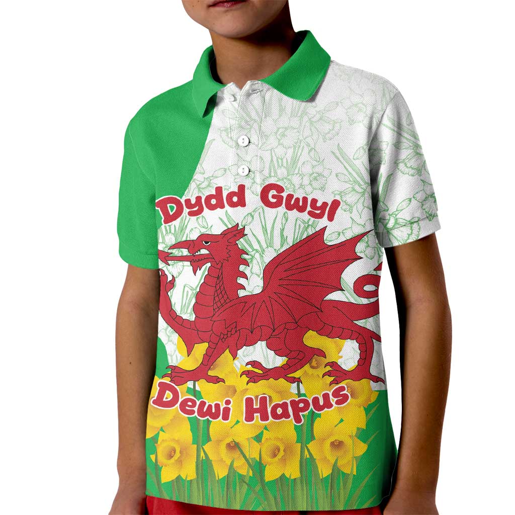 Saint David’s Day Welsh Dragon Kid Polo Shirt Dydd Gwyl Dewi Hapus - Wonder Print Shop
