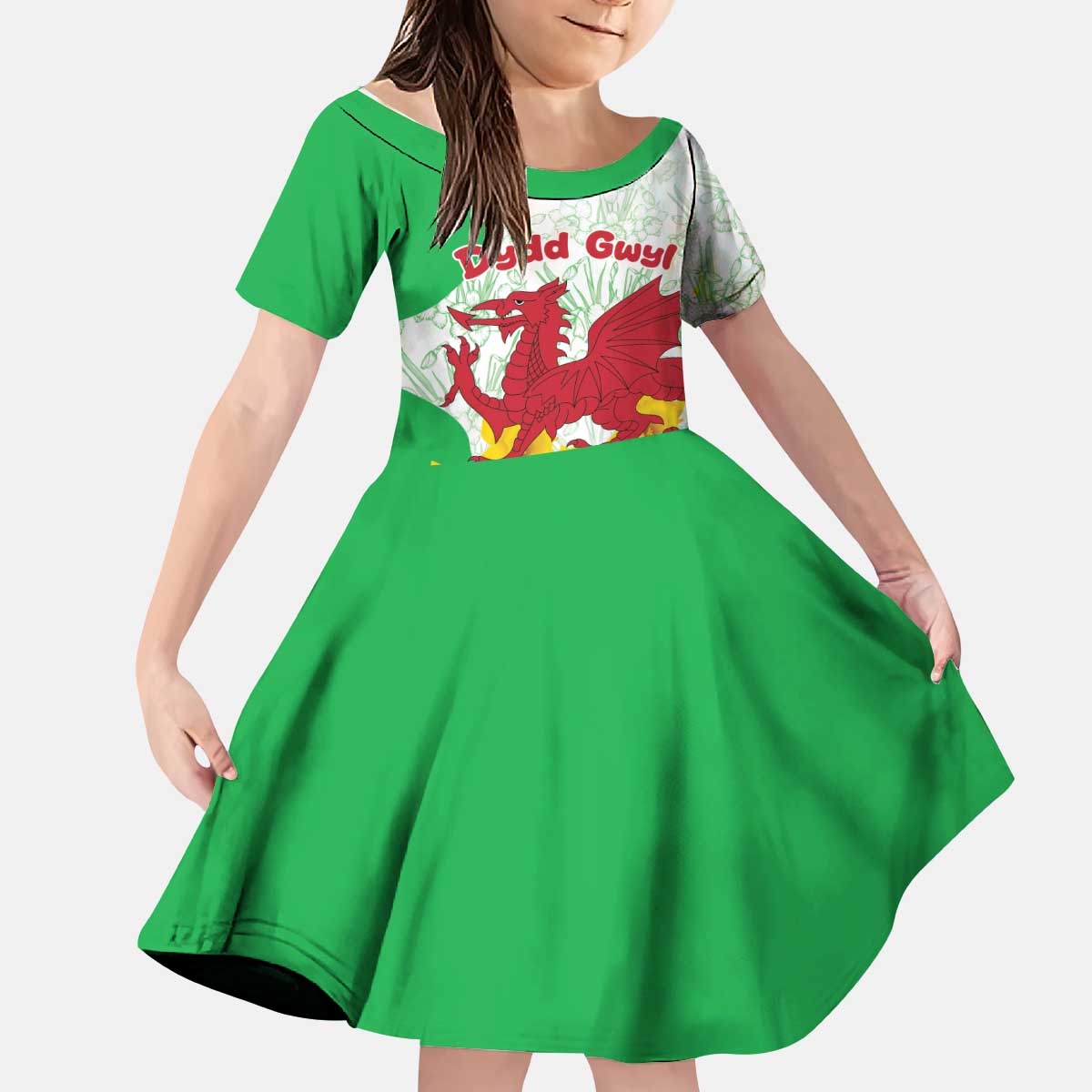 Saint David’s Day Welsh Dragon Kid Short Sleeve Dress Dydd Gwyl Dewi Hapus - Wonder Print Shop