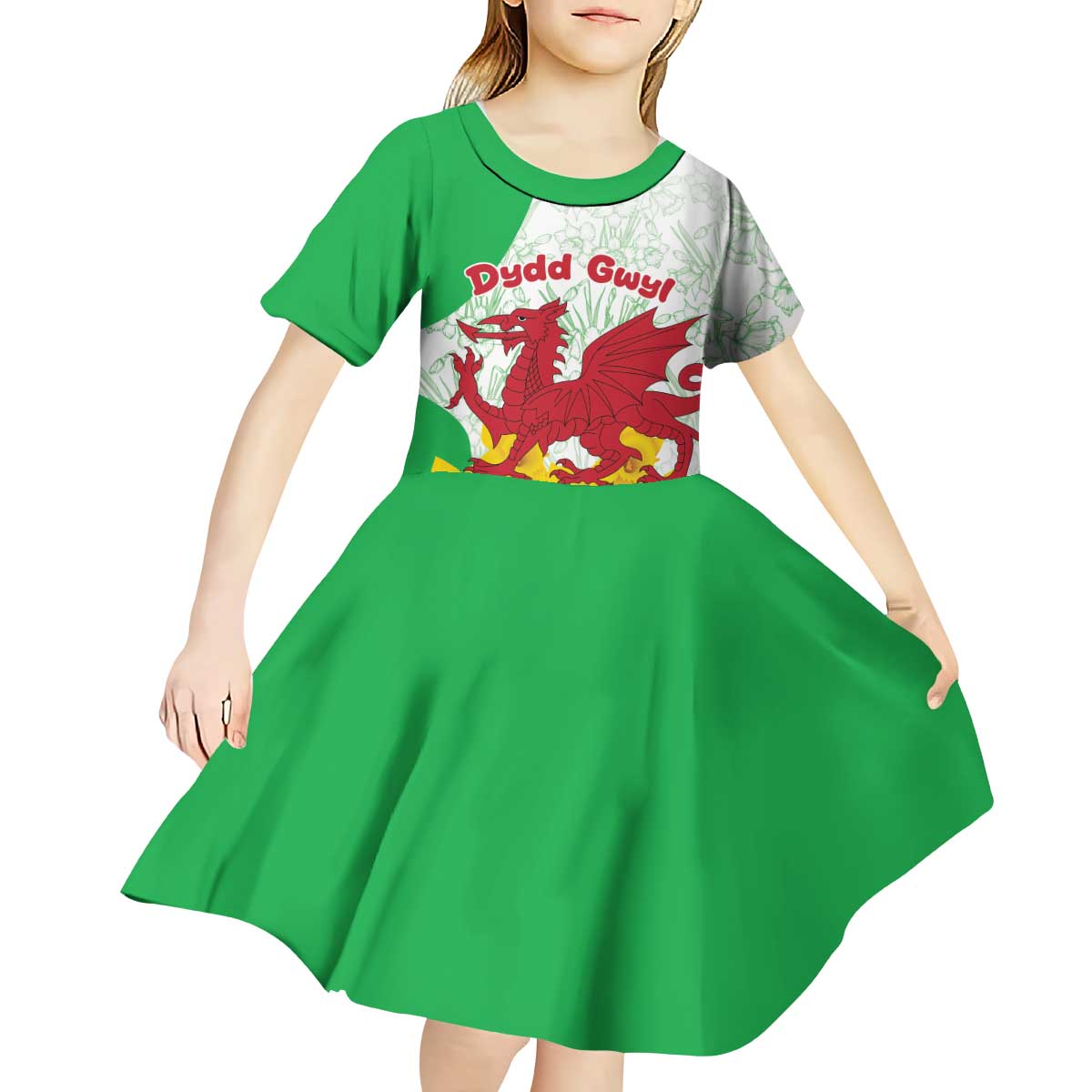Saint David’s Day Welsh Dragon Kid Short Sleeve Dress Dydd Gwyl Dewi Hapus - Wonder Print Shop