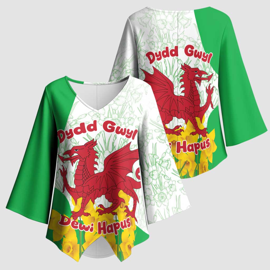 Saint David’s Day Welsh Dragon Kimono Sleeve Blouse Dydd Gwyl Dewi Hapus - Wonder Print Shop