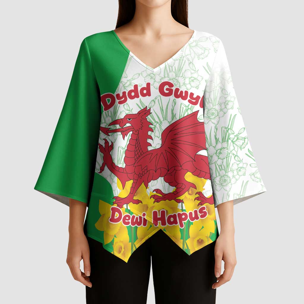 Saint David’s Day Welsh Dragon Kimono Sleeve Blouse Dydd Gwyl Dewi Hapus - Wonder Print Shop